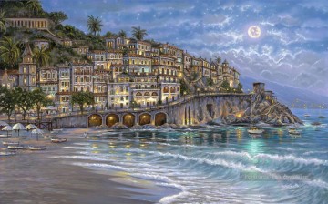 Nuit étoilée dans les paysages urbains d’Amalfi Peinture à l'huile